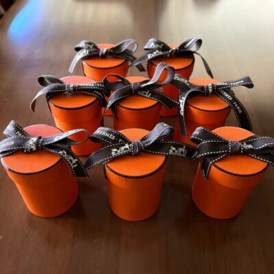 Hermes Twilly Orange leere Geschenkbox mit Band 8er Set gebraucht Near Mint