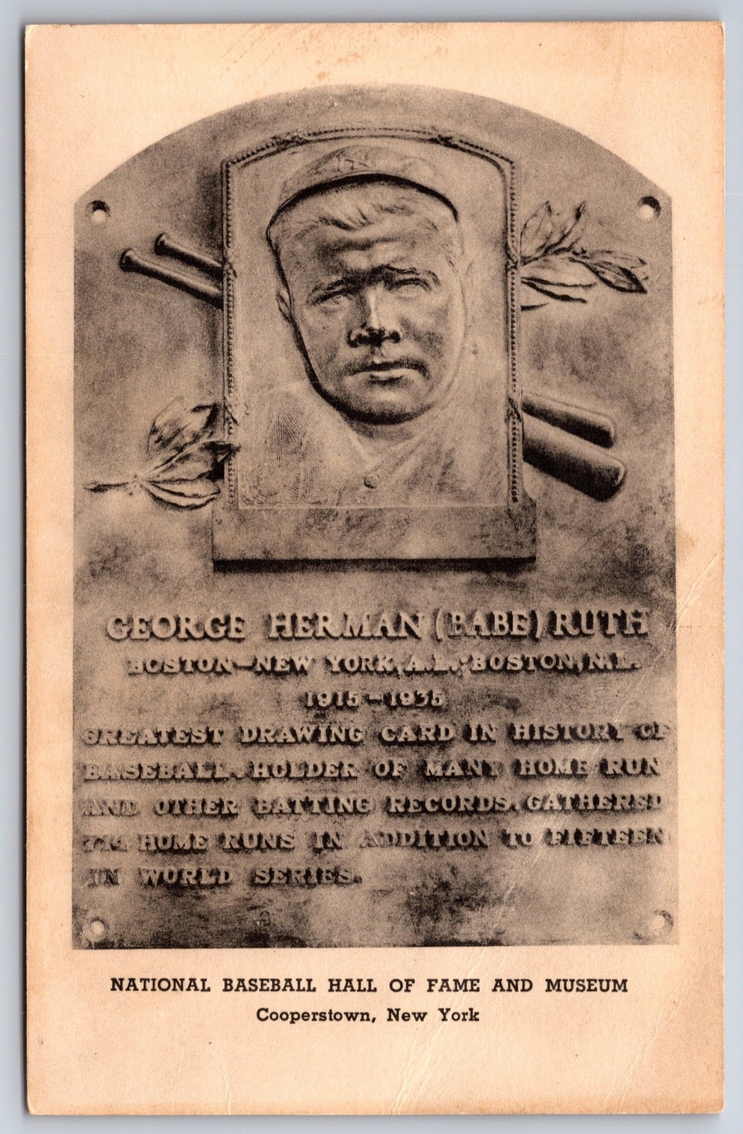 SportsBabe Ruth Plaque National Baseball Hall of Fame B&WVintage