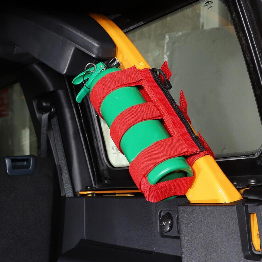 Zikefest Roll Bar Fire Extinguisher Holder – Adjustable Strap With USA Flag, Fits Jeep Wrangler & Polaris RZR, 3lb Extinguisher