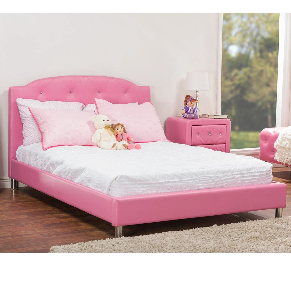 Pink upholstered platform bed deals