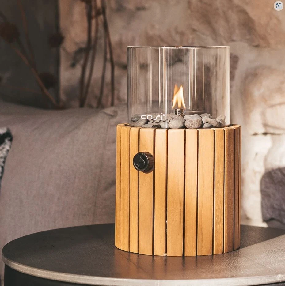 Outdoor Wooden Lantern Glamping Gas Fire Pit Garden Wooden and Glass CosiScoop - Image 2 of 4