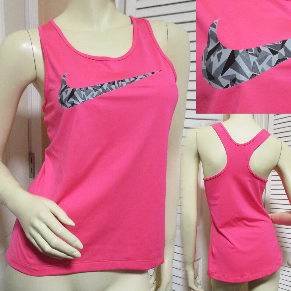 NIKE PRO DRI-FIT Womens Hot Pink Racerback Tank Top M Activewear Sports Gym  Wear