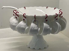 Westmoreland Milk Glass Grapes COMPLETE  Punch Bowl 12 Cups Ladle Hooks MINT
