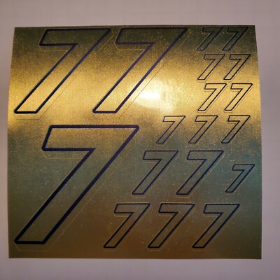Brushed Gold w/ navy blue #7's Racing Numbers Vinyl Decal Sheet 1/10-1/ ...