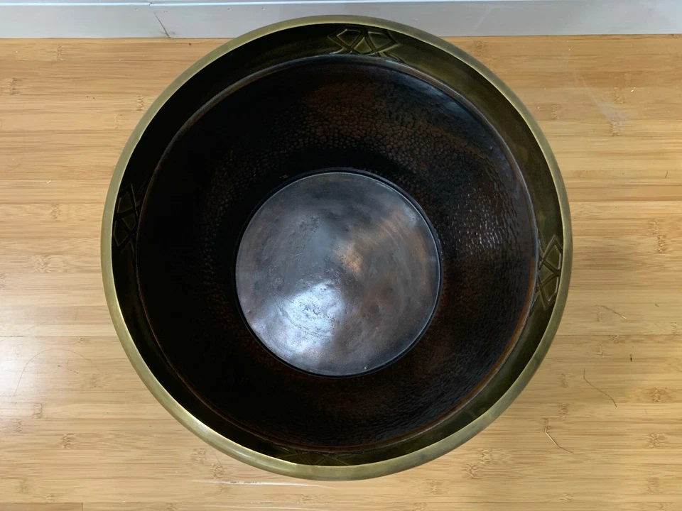 Antique Carl Deffner Jugendstil Art Nouveau Copper & Brass Planter & Under Plate - Image 2 of 4