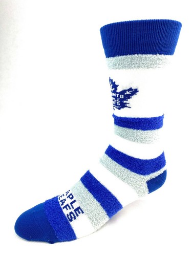 Toronto Maple Leafs Hockey Blue & White Pro Stripe Women's Fuzzy Crew Socks - 第 1/2 張圖片