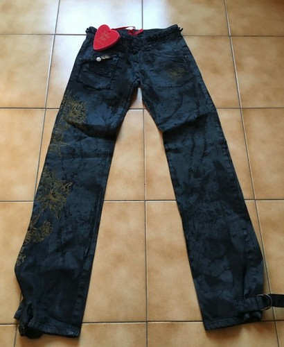 STUPENDI PANTALONI INDIAN ROSE CARGO STRETTI NERO/GRIGIO CON DISEGNI ORO TG  25 | eBay