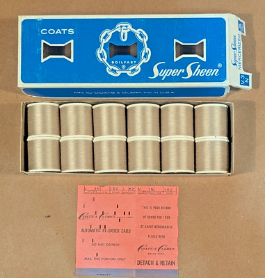 Vintage NOS Coats Boilfast Super Sheen Sewing Thread 12 Spools Linen #102