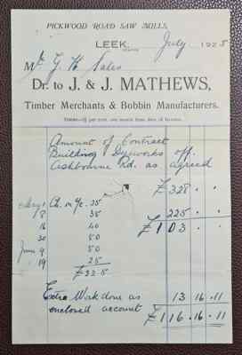 1925 J. & J. Mathews, Holzhändler & Klöppelmacher, Pickwood Rd, Lauch Rechnung