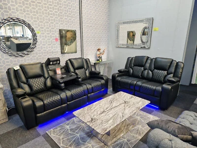 Orlando Electric Recliners. Black 3 & 2 Seater Set , USB, LED See Photos