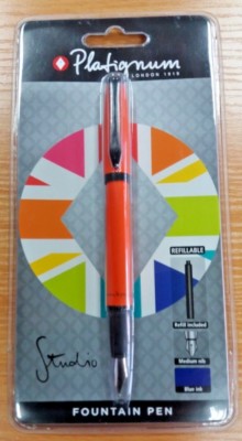 1x NEW PLATIGNUM STUDIO ORANGE MEDIUM NIB FOUNTAIN PEN + 1 BLUE & BLACK REFILL