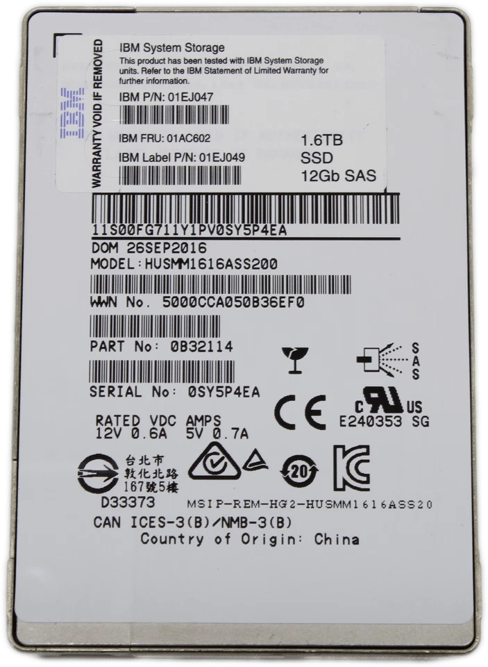 IBM SSD 1.6 TB + Caddy for Storwize | 12G SAS | 2.5" SFF 01AC602 01EJ047 01EJ049 - Bild 4 von 4