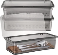 Cabilock 3 Pcs Cutlery Storage Box Kitchen Container Medium, Black 