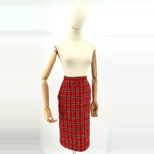Vintage 80s Evan-Picone Red Black Plaid 100 Wool Academia Pencil Skirt