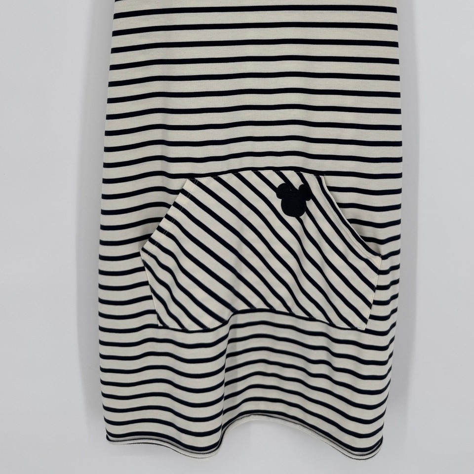 Disney Junk Food Mickey Hoodie Dress Womens Medium Black White Stripe ...