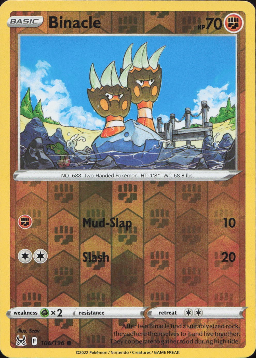 Binacle 106/196 COMMON REVERSE HOLO Lost Origin Pokemon Lightly Played