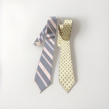 Mens ties- Lot Of 2 Vintage Pink Grey Striped Yellow Geometric Pattern