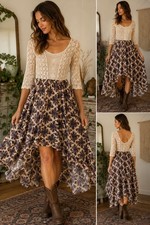 Free People FP One Adella Maxi Dress M Boho Dusty Rose Pink Lace Smocked