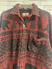 Y2K True Grit mens S jacket button fleece burgundy aztec USA bear shacket VTG