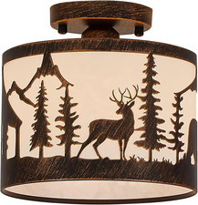 Rustic Semi Flush Mount Ceiling Light with Shade, Black Metal Farmhouse Fixture