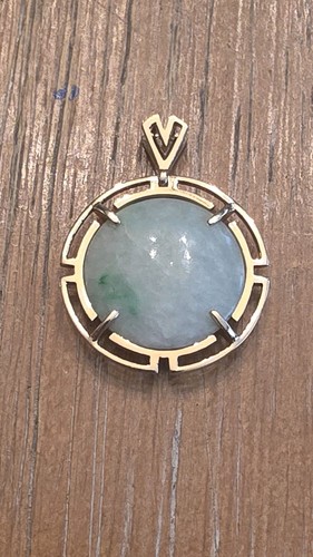 14k Yellow Gold Framed Green Jadeite Jade Pendant