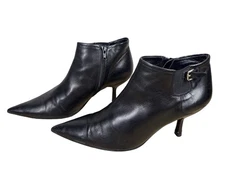 MIU MIU Black Leather Stiletto High Heel Ankle Zip Up Booties Size 39 US 8