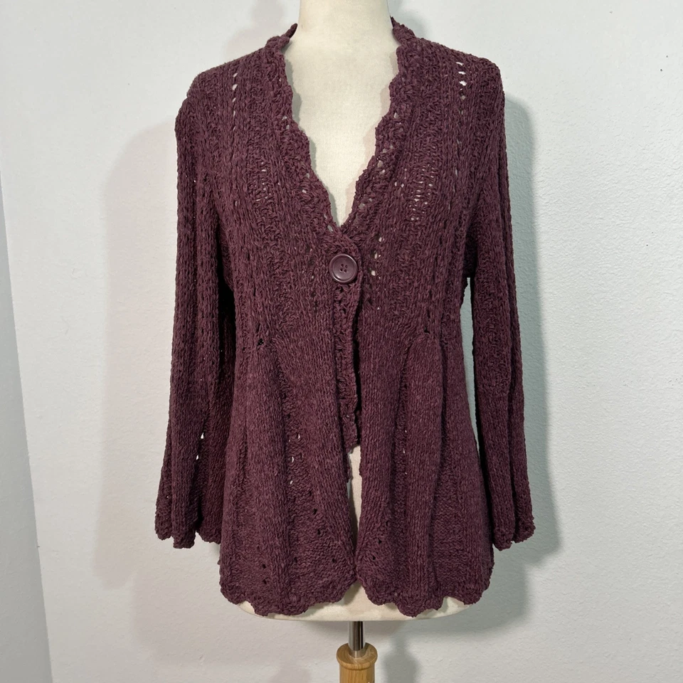 Cardigã Tweeds Feminino 6 Borgonha Crochê Malha Manga Flare Peplum Romântico - Imagem 2 de 4