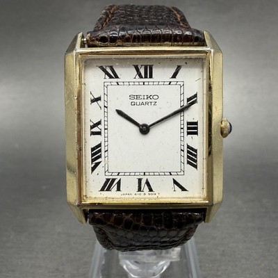 Seiko tank Watch Men 28mm White Dial Gold Tone Rectangle 4110 READ