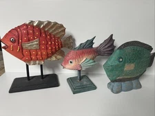 3 Decorative Fish Lot. 2 are Pier 1 And Other Is Wood From Thailand