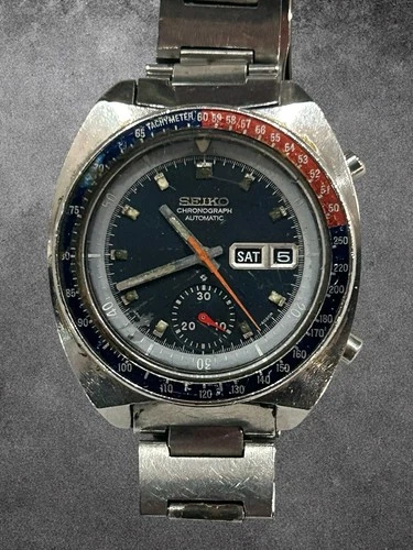 Seiko Men's Automatic Chronograph Watch 6139-6002 Vintage Blue Dial, 17 Jewels