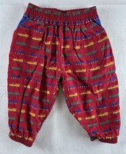 Vintage OshKosh Toddler Pants 18M Red Train Print Elastic Waist 100 Cotton USA