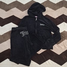 Juicy Couture Y2K Black Velour Rhinestone Bling Tracksuit Size Large