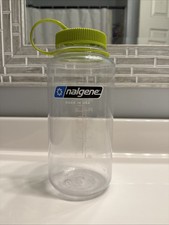Nalgene Sustain 32 oz. Wide Mouth Water Bottle Made In The USA. Clear Green Lid