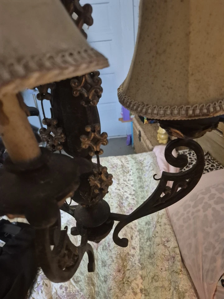 Vintage Iron 3 Tiered Gothic Chandelier Hard Wire Ceiling Light - Image 4 of 4