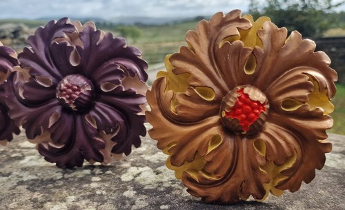 Vintage Style Flower Curtain Tie Backs x4, 2 Pairs, French Country Rosette Hooks (photo 3)