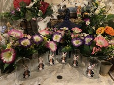 Job Lot Bundle Glass Mini  Vases Table Decorations With Artificial flowers x 6