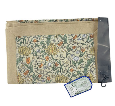 NEW Charles Gallen Irish Linen Oxford Frilled Table Runner Beige Floral 14'' x 72