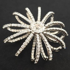 Vintage Rhinestone Starburst Brooch Silver Tone 3D Dome Ribbon Flower Pin 2.5"