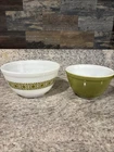 Pyrex Vintage Verde Square Flowers Mixing Bowl And Green Bowl Set Of 2