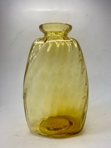 SILVESTRI MURANO Amber Glass Vase Mouth Blown Rippled 7.5in Italy