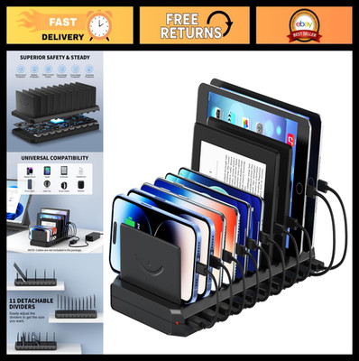 10-Port USB Charging Station Hub, 60W Fast Charger for Multiple Devices, Adjusta