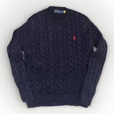 Polo Ralph Lauren Cable Knit Sweater Navy Blue Small 18x23