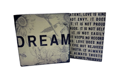 Cedar Mountain Studios Art Blocks Lost + Found Love is Patient and Dream Plaques