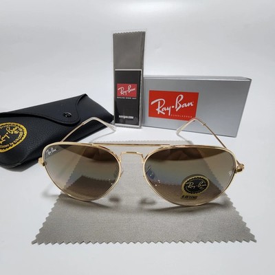 Ray-Ban RB3025 Aviator Pilot Sunglasses Gold Frame Gradient Brown Lens 58 mm