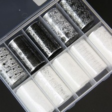 NailArt Transferfolien-Set in praktischer Box - black and white  (FXB-08)