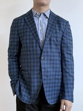 Giacca blazer sfoderata in lana a quadri blu Boggi Milano taglia EUR 52