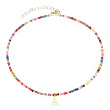 Colorful Initial Necklaces for Women,Cute Trendy Bead Chokers Necklace Letter A 