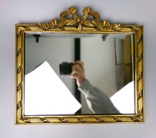 Quality Vintage Wall Mirror. Gold Frame, Bow Top. Rectangular 13.5" x 10"
