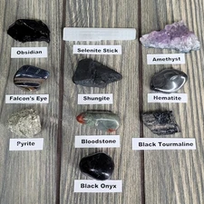10pc Home Protection Crystal Set Obsidian Shungite Amethyst Tourmaline Selenite