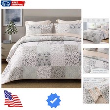 Reversible Boho Quilts King Size, Gray Bedspreads Lightweight Coverlet All Se...